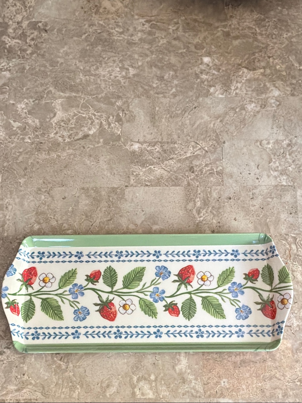 ULSTER WEAVERS Strawberry & Floral Ceramic Serving Tray - Green Trim